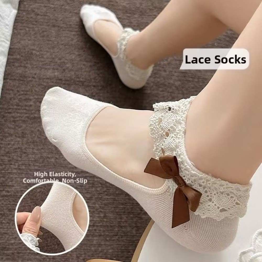 Ankle Sock Low Cut - Balletcore Spitzen-Rüschen-Bootssocken Dünne Rüschensocken mit Aussparungen