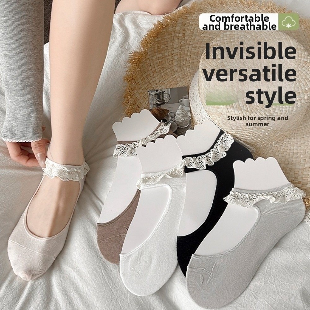 Ankle Sock Low Cut - Balletcore Spitzen-Rüschen-Bootssocken, dünne, atmungsaktive Knöchelsocken, ausgehöhlte